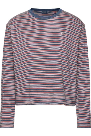 Ralph Lauren Striped Jersey Cropped Long-Sleeve Tee Tops T-shirts & Tops Long-sleeved Blue
