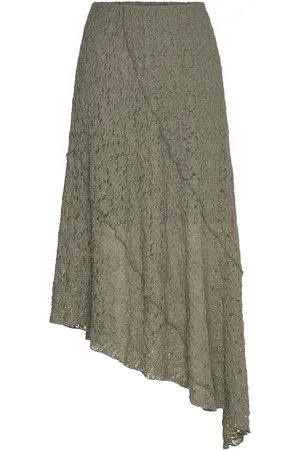 BUBBLEROOM Asymmetric Lace Skirt Skirts Knee-length & Midi Skirts Khaki Green