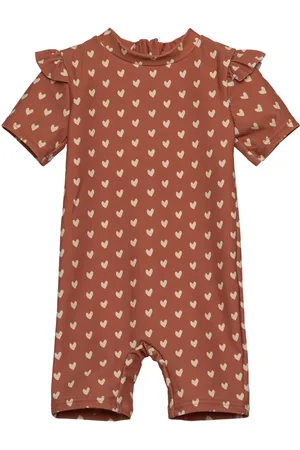 Petit Piao Swimjumpsuit Frills Printed Badedragt Badetøj Brown