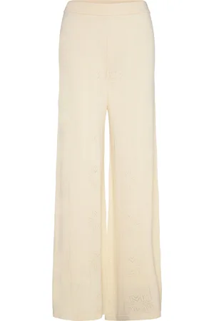 By Malina Jessie Wide Fit Knitted Pants Bottoms Trousers Wide Leg Cream