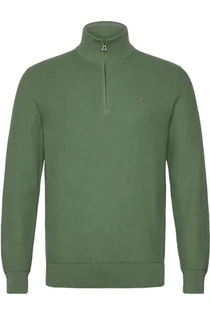 Ralph Lauren Mesh-Knit Cotton Quarter-Zip Sweater Tops Knitwear Half Zip Jumpers Green