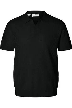 SELECTED Slhlino Ss Knit Crochet Open Polo Tops Polos Short-sleeved Black