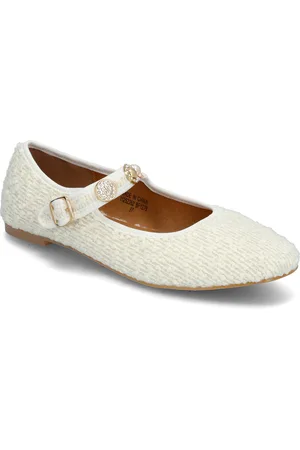 Bianco Bialilja Trimmed Mary Jane Textile Ballerinasko Ballerinaer White