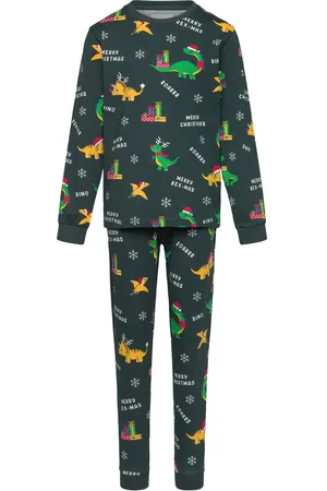 Christmas Sweats Dino Christmas Pyjamas Kids Pyjamassæt Green