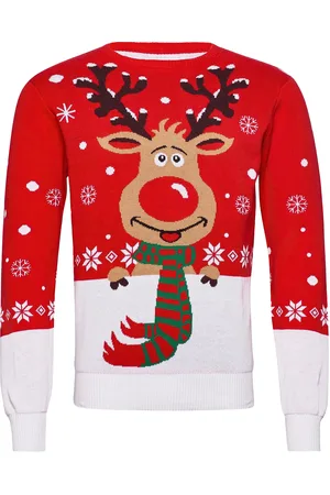 Christmas Sweats Rudolphs Christmas Jumper Tops Knitwear Round Necks Red