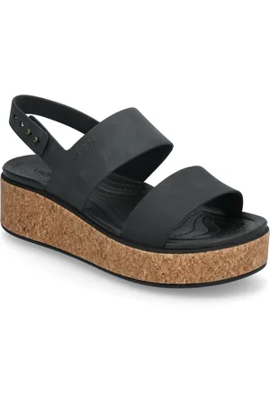 Crocs Brooklyn Cork Low Wedge Shoes Sandals Flat Sandals Black