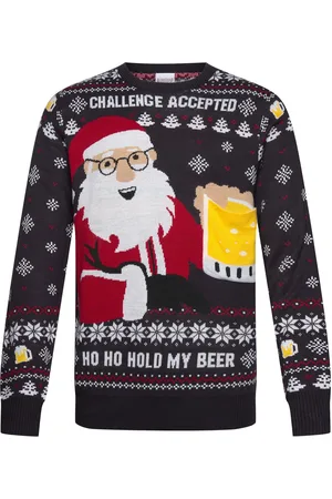 Christmas Sweats Ho Ho Hold My Beer Sweater Tops Knitwear Round Necks Navy