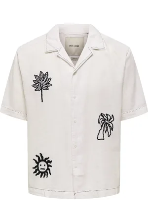 Only & Sons Onscaidenly Embroidery Ss Resort Loose S Tops Shirts Short-sleeved Shirts White