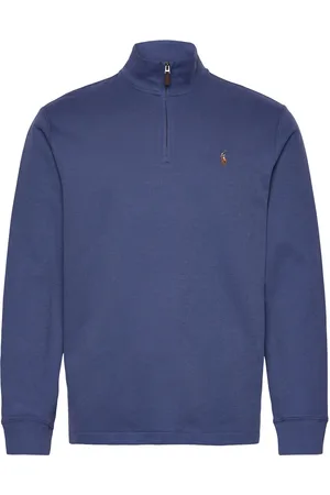 Ralph Lauren Estate-Rib Quarter-Zip Pullover Tops Knitwear Half Zip Jumpers Blue