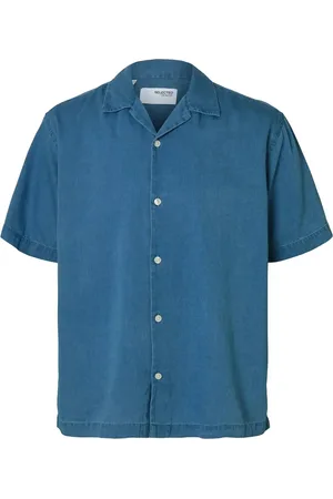 SELECTED Slhrlxrick Denim Ss Shirt Tops Shirts Short-sleeved Shirts Blue