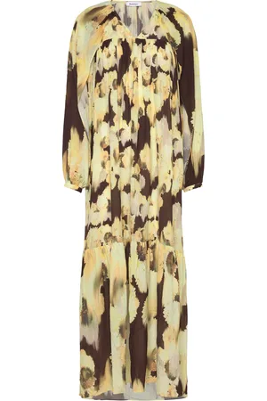 Rodebjer Iris Blurry Silk Designers Maxi Dress Yellow