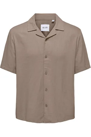 Only & Sons Onskari Resort Ss Shirt Visc Lin 0075 Cs Tops Shirts Short-sleeved Shirts Beige