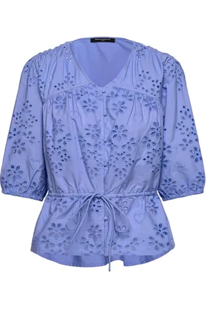 French Connection Cambria Cotton Ss Broderie Top Tops Blouses Short-sleeved Blue