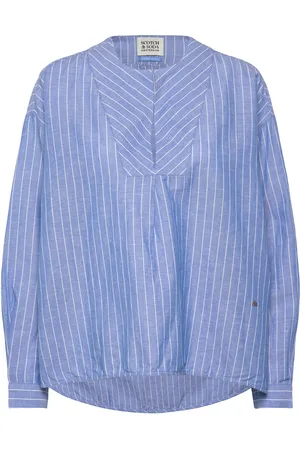Scotch&Soda Cotton Linen Bib Shirt Tops Shirts Long-sleeved Blue