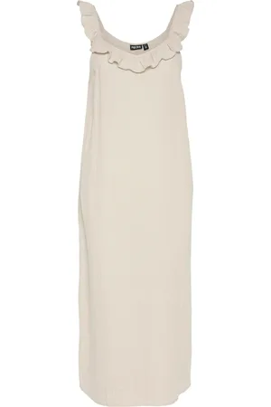 Pieces® Pcsastina Sl Midi Dress Wvn Bc Knælang Kjole Beige