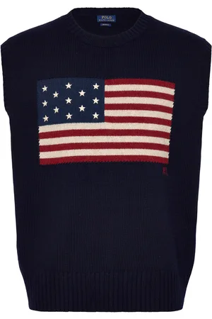 Ralph Lauren Big Fit Flag Sweater Vest Tops Knitwear Knitted Vests Navy
