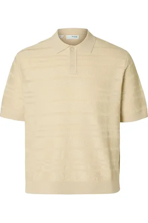 SELECTED Slhfoam Ss Knit Relaxed Structure Polo Tops Polos Short-sleeved Cream