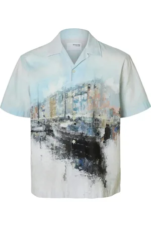 SELECTED Slhrlxcarl Aop Ss Shirt Tops Shirts Short-sleeved Shirts Blue