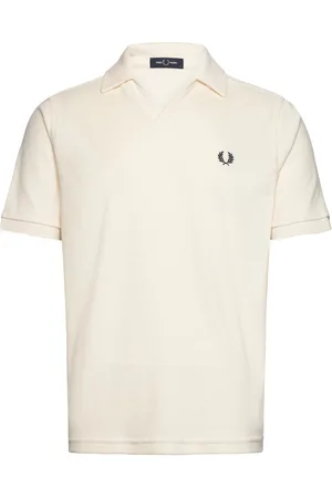 Fred Perry Open Collar Towelling Polo Tops Knitwear Short Sleeve Knitted Polos Cream