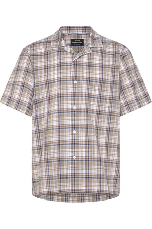 Mads Norgaard Loose Cotton Check Kenji Shirt Ss Tops Shirts Short-sleeved Shirts Beige