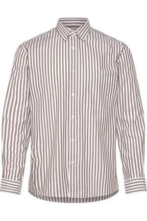 Mads Norgaard Organic Cotton Poplin Sune Shirt Tops Shirts Striped Shirts Beige