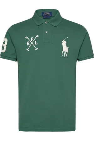 Ralph Lauren Custom Slim Fit Big Pony Mesh Polo Shirt Tops Knitwear Short Sleeve Knitted Polos Green