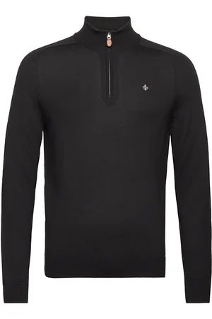 Morris Merino John Zip Designers Knitwear Half Zip Jumpers Black