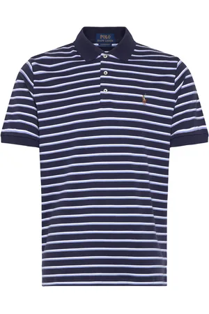 Ralph Lauren Custom Slim Fit Striped Soft Cotton Polo Tops Polos Short-sleeved Navy