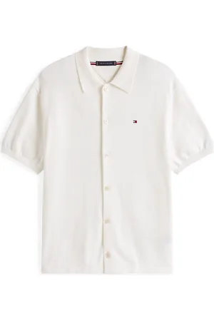 Tommy Hilfiger Essential Cotton Ss Over Shirt Tops Shirts Short-sleeved Shirts White