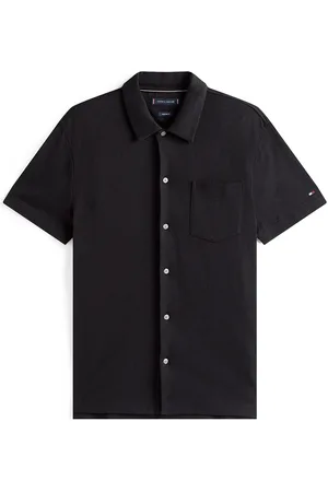 Tommy Hilfiger Open Knit Full Placket Reg Polo Tops Knitwear Short Sleeve Knitted Polos Black