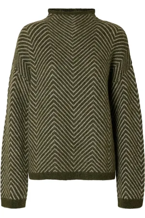 SELECTED Slflulu Ls Herringb Knit High Neck Tops Knitwear Jumpers Green