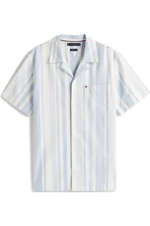 Tommy Hilfiger Striped Camp Collar Ss Shirt Tops Shirts Short-sleeved Shirts Blue