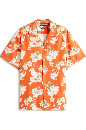 Tommy Hilfiger Lightweight Floral Aop Ss Shirt Tops Shirts Short-sleeved Shirts Orange