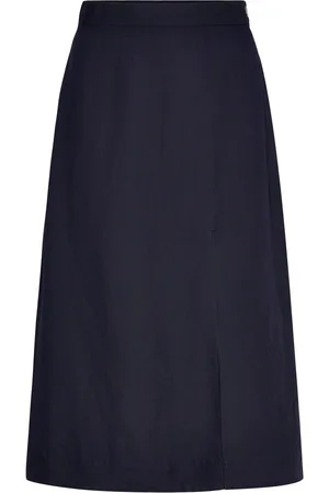 GANT Rel Midi Linen Blend Skirt Knælang Nederdel Navy