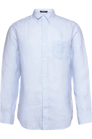 GANT Reg Linen Stripe Shirt Tops Shirts Casual Blue