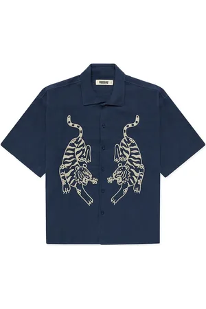Woodbird Wbwang Tiger Shirt Tops Shirts Short-sleeved Shirts Navy