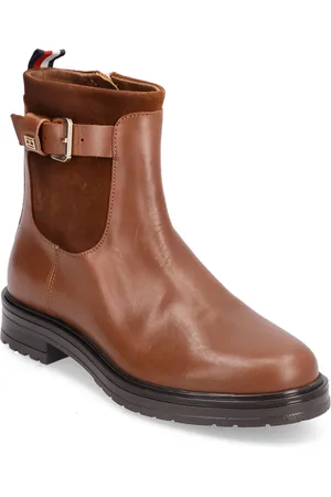 Tommy Hilfiger Belt Bootie Material Mix Shoes Boots Ankle Boots Ankle Boots Flat Heel Brown