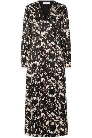 SELECTED Slfjustine Ls Aop Ankle Wrap Dress B Maxikjole Festkjole Black
