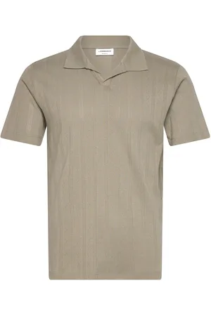 Lindbergh Jacquard V-Neck Polo S/S Tops Knitwear Short Sleeve Knitted Polos Khaki Green