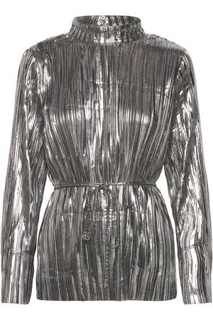 SELECTED Slfnaline Ls High Neck Plisse Top Tops Blouses Long-sleeved Silver