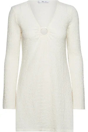 MANGO Textured Dress With Hoop Detail Kort Kjole Cream