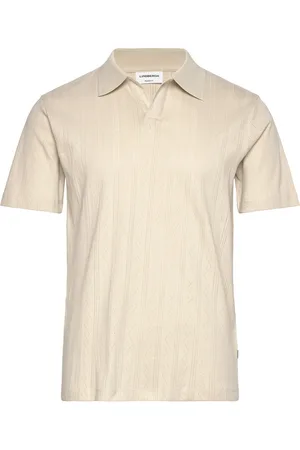 Lindbergh Jacquard V-Neck Polo S/S Tops Knitwear Short Sleeve Knitted Polos Cream