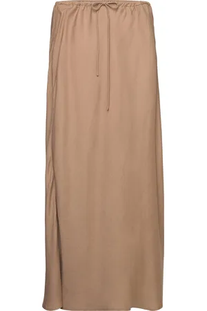MANGO Tie Long Skirt Knælang Nederdel Brown