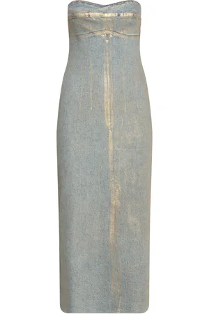 MANGO Denim Foil Dress Maxikjole Festkjole Blue