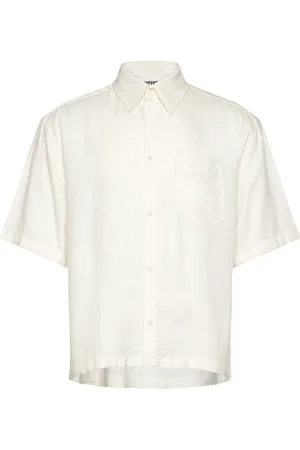 Weekday Relaxed Short-Sleeved Linen-Blend Shirt Tops Shirts Short-sleeved Shirts White