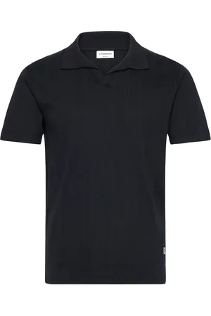 Lindbergh Jacquard V-Neck Polo S/S Tops Knitwear Short Sleeve Knitted Polos Navy