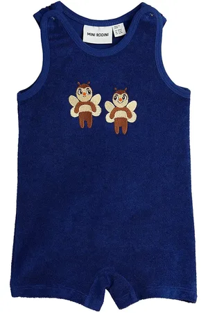 Mini Rodini Bees Emb Terry Summersuit Baby Jumpsuit Blue