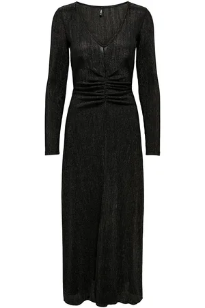 ONLY Onlace L/S V-Neck Shine Dress Jrs Maxikjole Festkjole Black