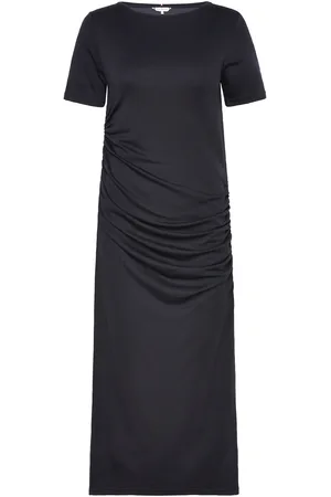 Tommy Hilfiger Slash Nk Rouched Midi Dress Ss Knælang Kjole Black