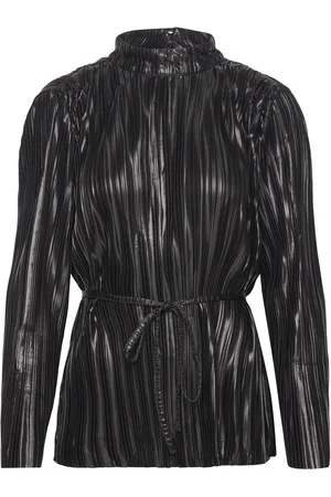 SELECTED Slfnaline Ls High Neck Plisse Top Tops Blouses Long-sleeved Black